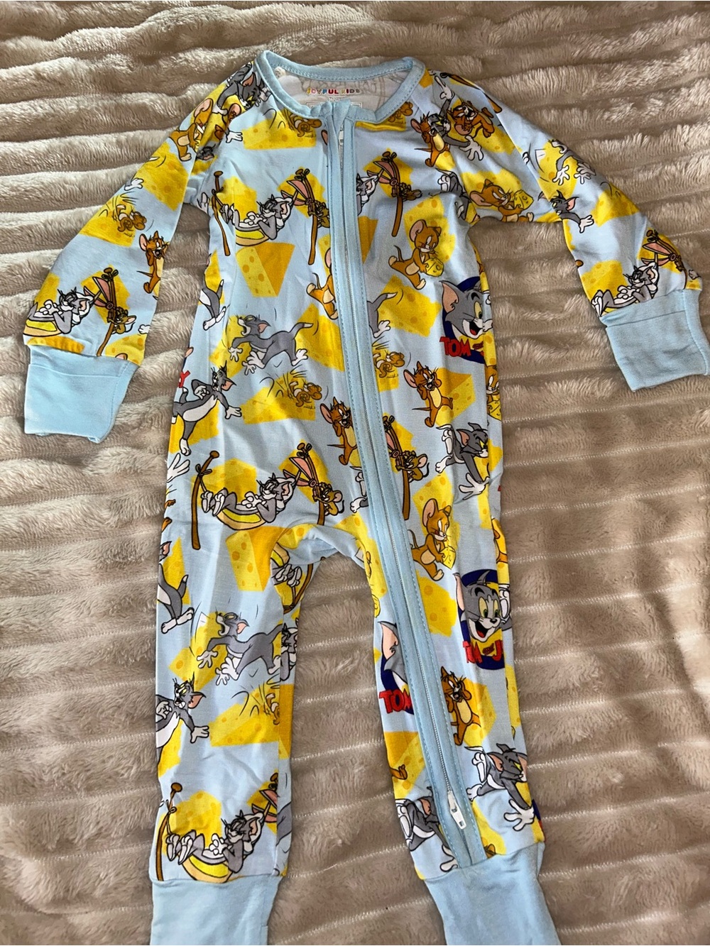 BAMBOO Light Blue Tom & Jerry Cheese Print Footie